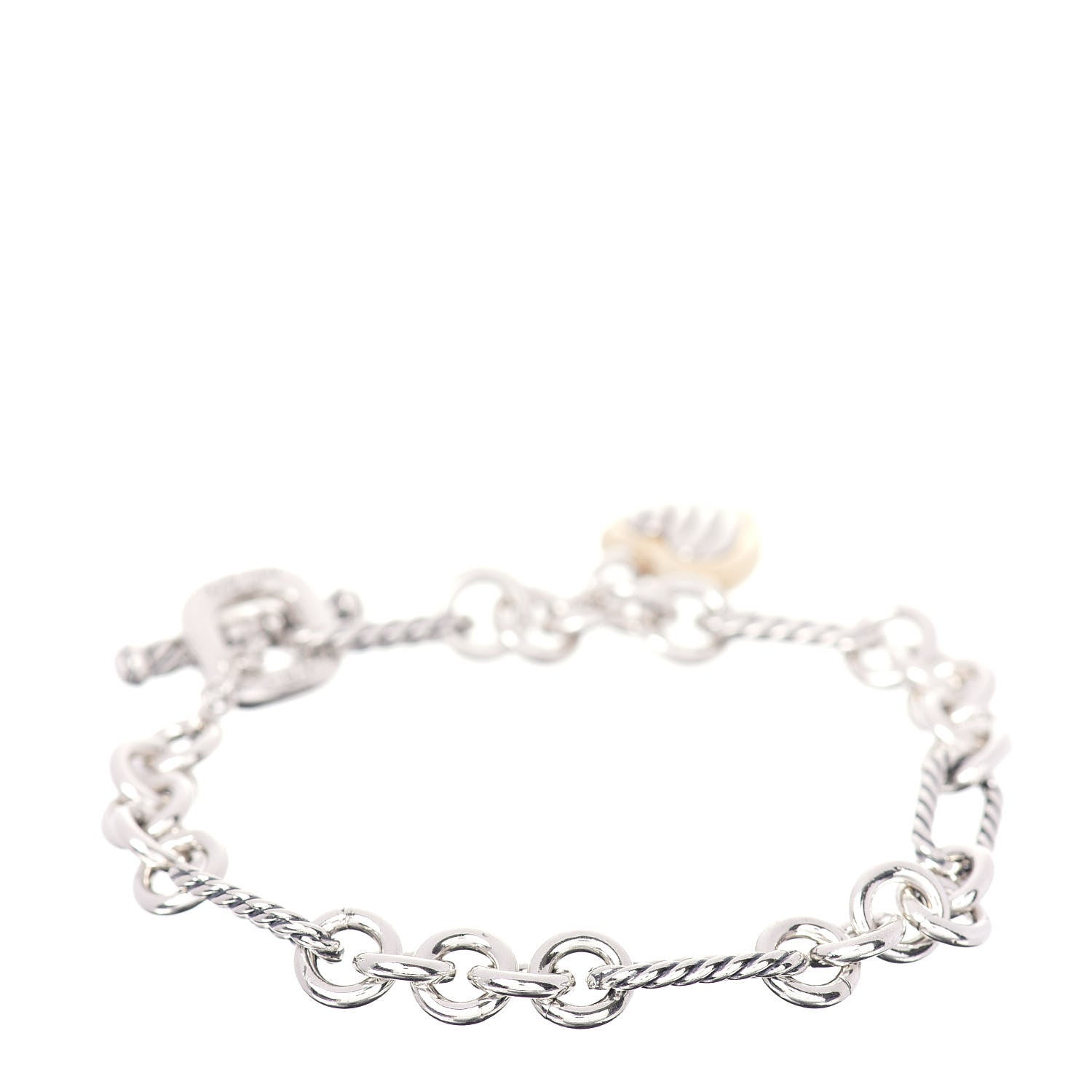 David Yurman Sterling Silver 18K Yellow Gold Cable Heart Charm Bracelet 3 of 4