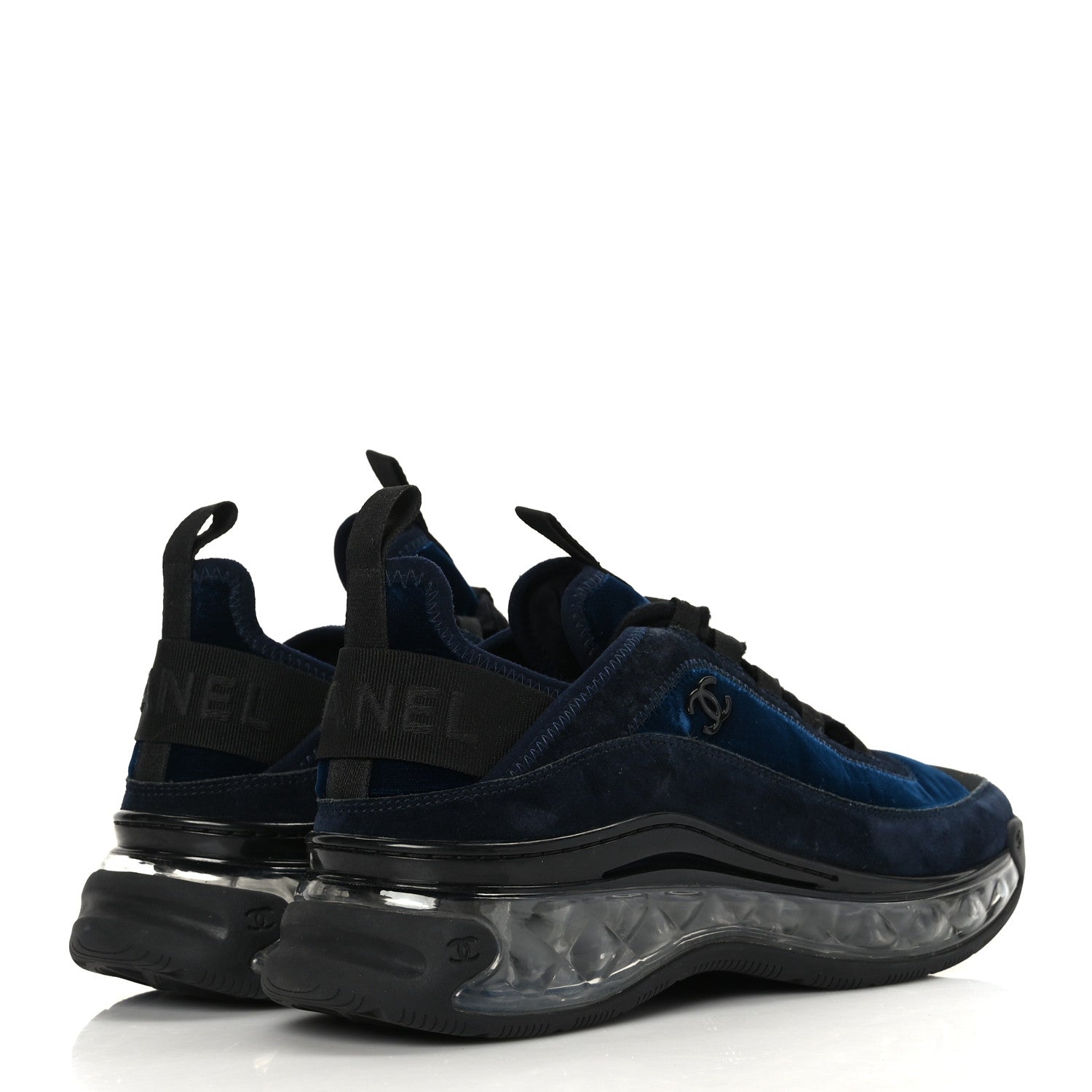 Chanel Suede Calfskin Velvet Grosgrain CC Sneakers Navy Blue Black 4 of 8