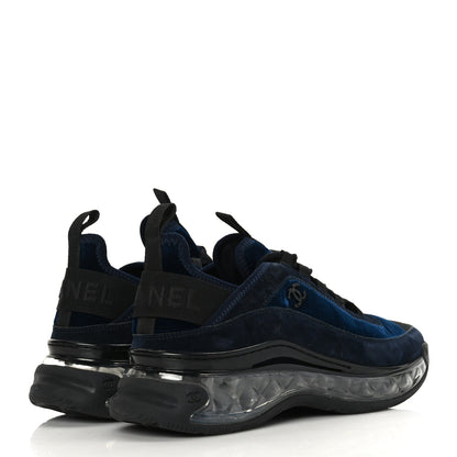 Chanel Suede Calfskin Velvet Grosgrain CC Sneakers Navy Blue Black 4 of 8