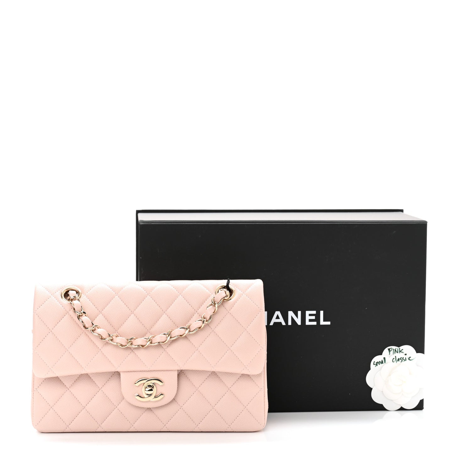 Caviar Quilted Small Double Flap Light Pink
