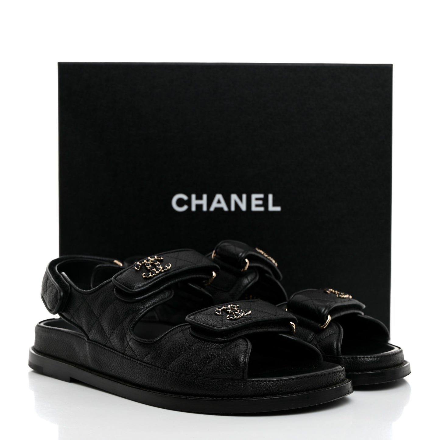 Grained Calfskin Velcro Dad Sandals 38 Black