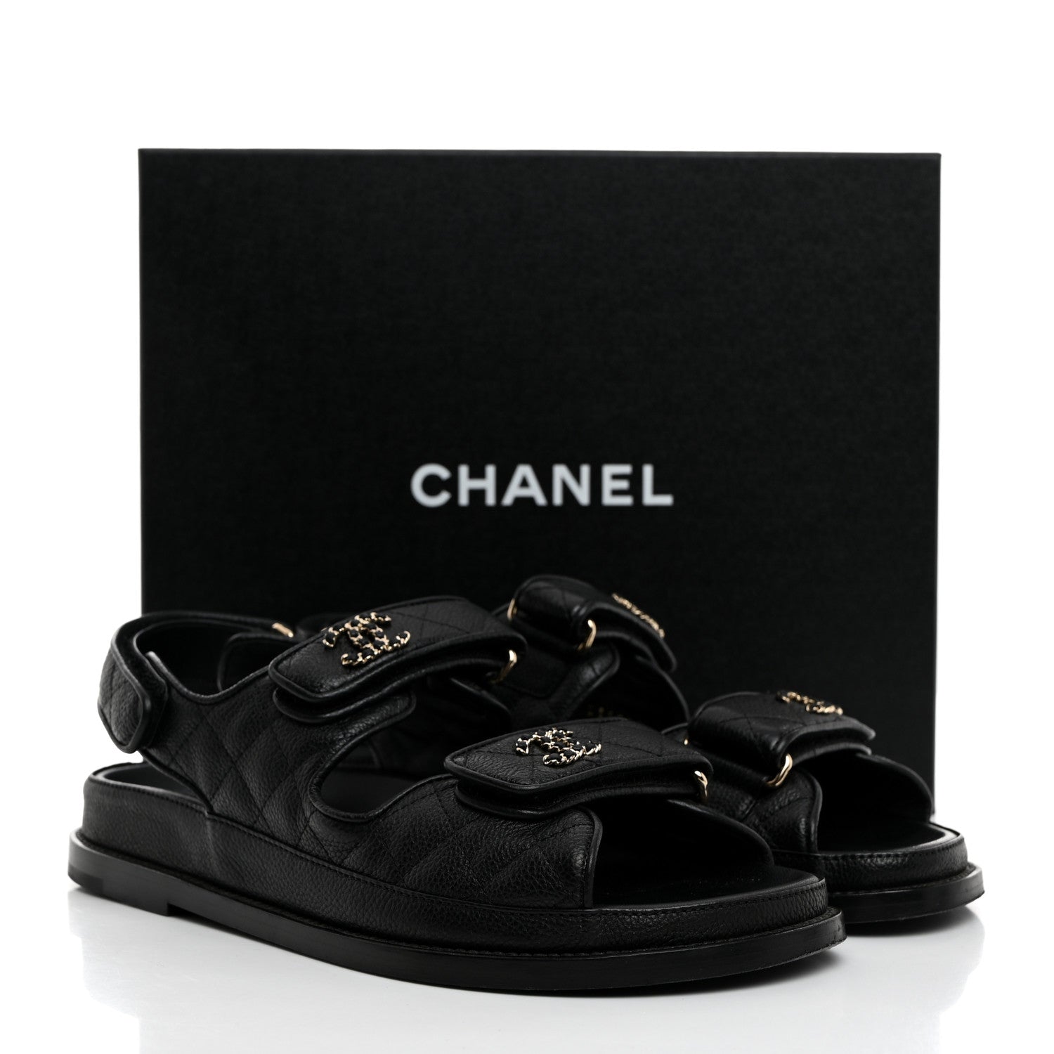 Chanel Grained Calfskin Velcro Dad Sandals 38 Black 9 of 9