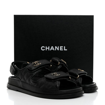 Chanel Grained Calfskin Velcro Dad Sandals 38 Black 9 of 9