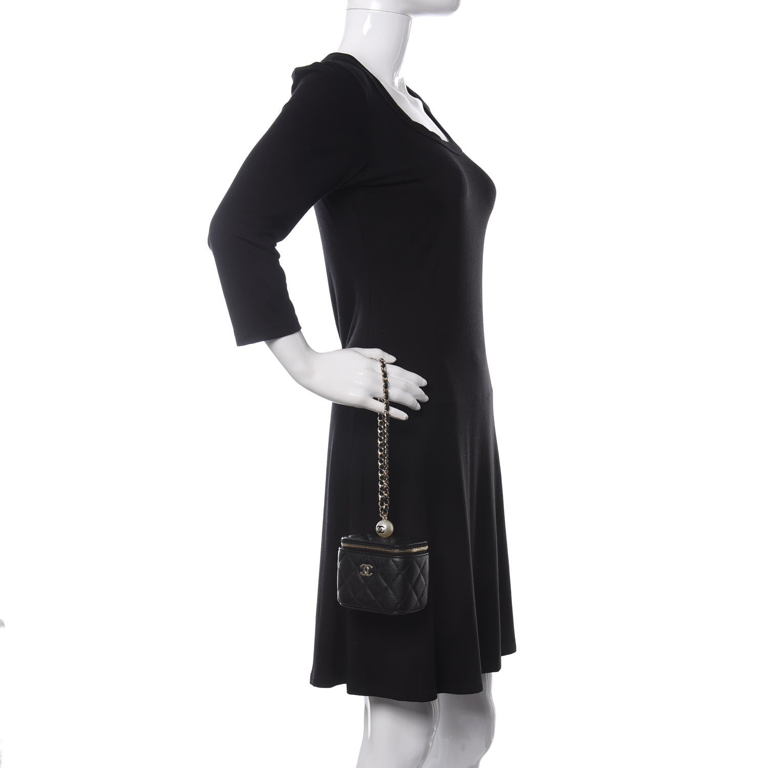 Chanel Caviar Quilted Mini Pearl On Top Vanity Case With Chain Black 2 of 10