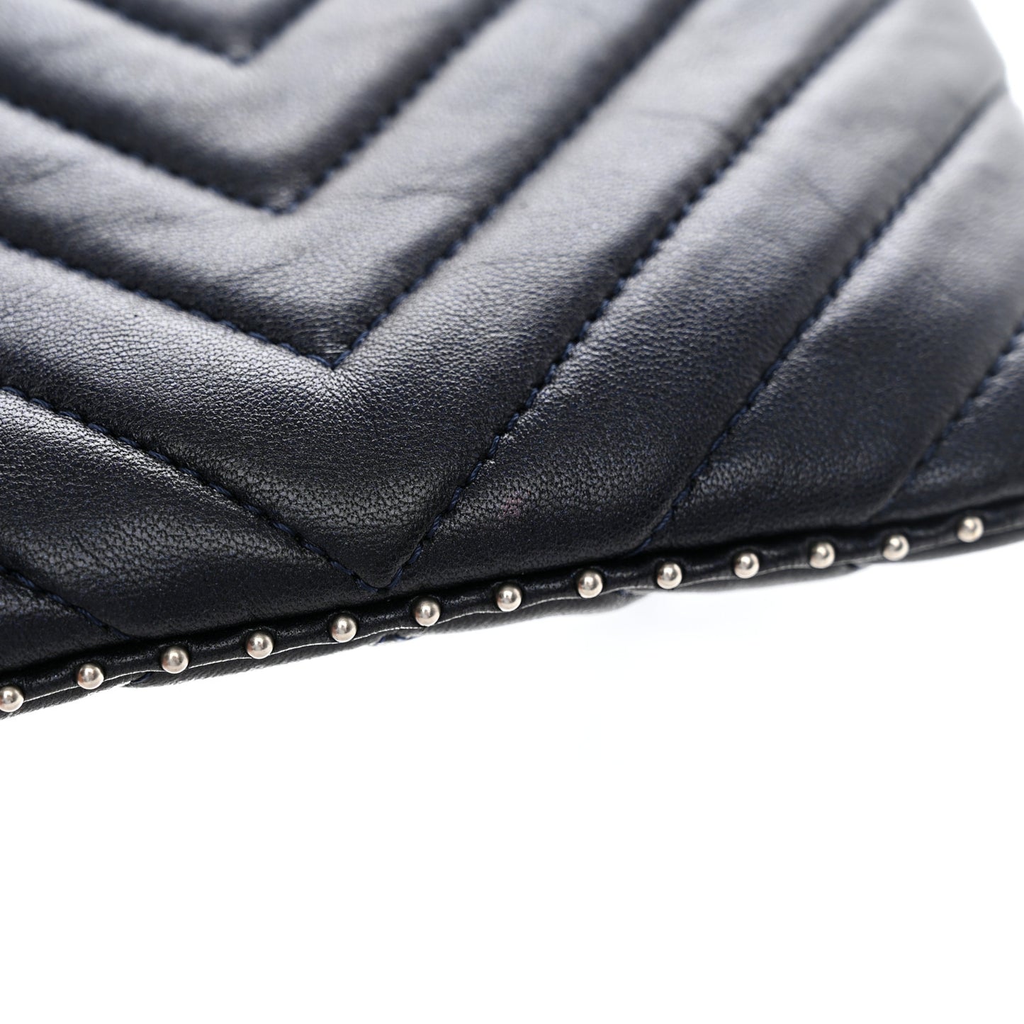 Lambskin Chevron Quilted Studded Small Cosmetic Case Black