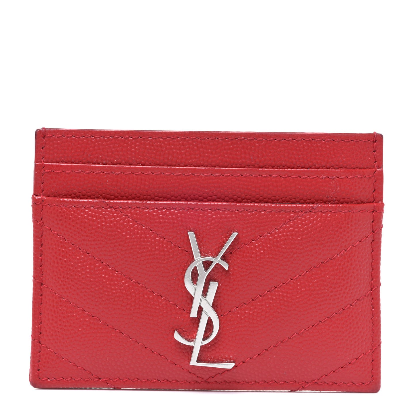 Grain De Poudre Matelasse Chevron Monogram Credit Card Case Rouge Eros