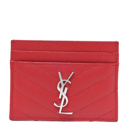 Saint Laurent Grain De Poudre Matelasse Chevron Monogram Credit Card Case Rouge Eros 1 of 8