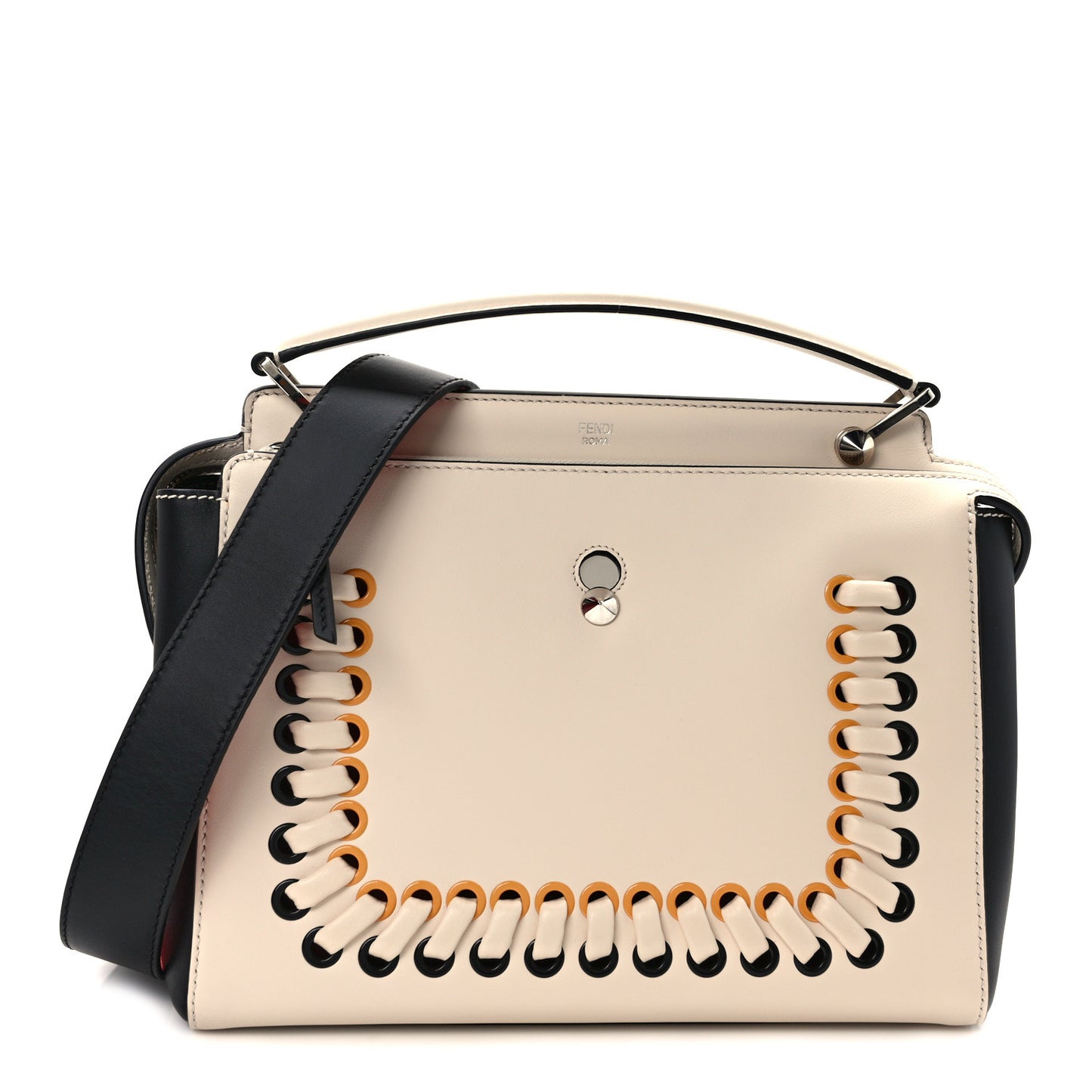 Vitello Baltico Shiny Nappa Lace Up DotCom Satchel Camelia Black Multicolor