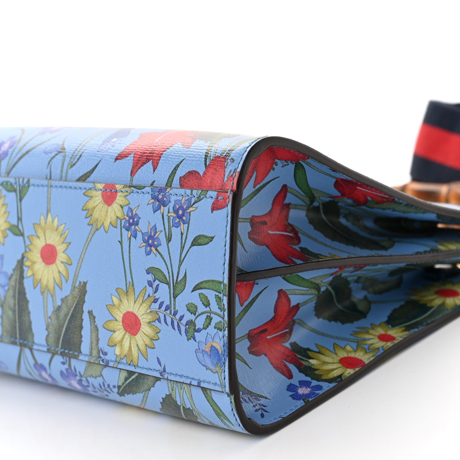 Gucci Calfskin Bamboo Web New Flora Small Nymphaea Top Handle Bag Azure 9 of 11