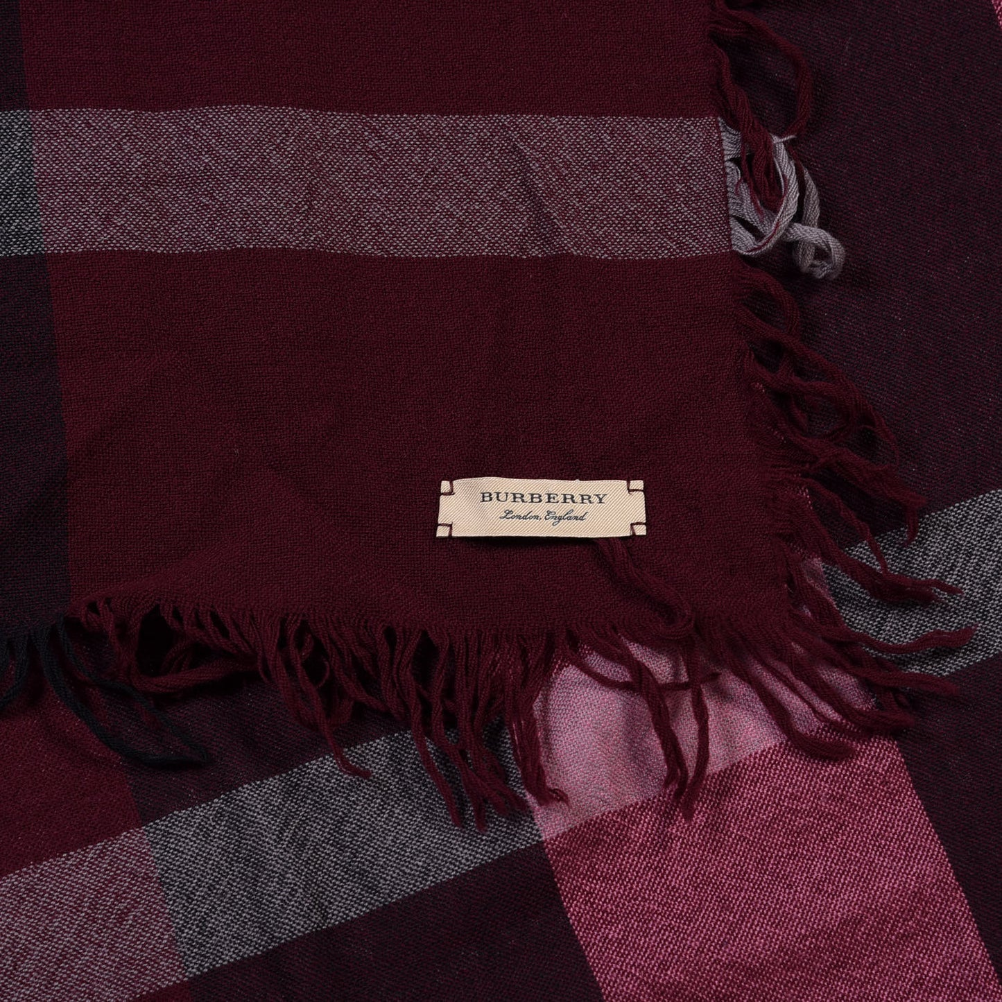 Wool Check Fringe Scarf Garnet Pink