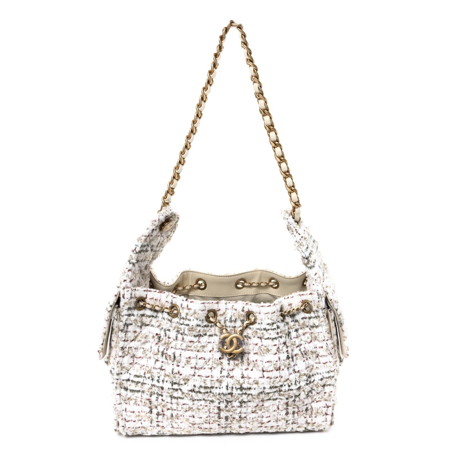 Chanel Wool Tweed Small Chanel 25 Handbag Ecru Gold Red Khaki Multicolor 1 of 12