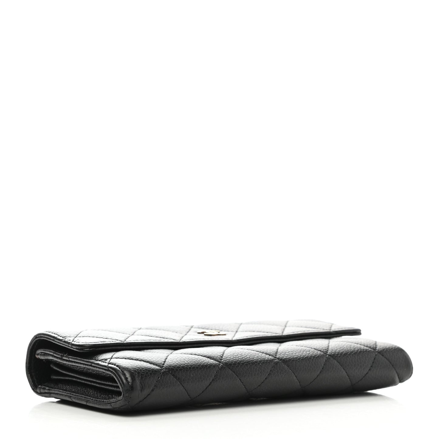 Caviar Quilted Large Gusset Flap Wallet Black