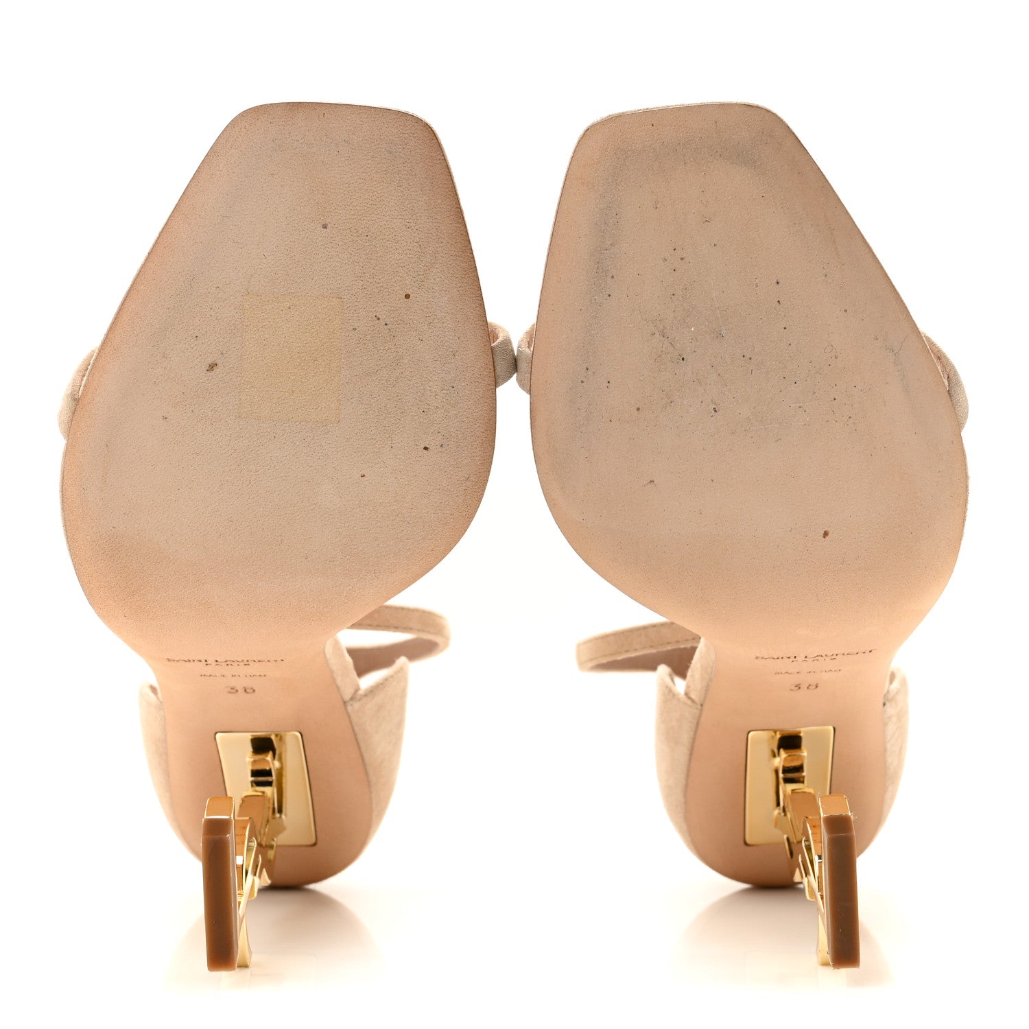 Saint Laurent Suede Calfskin Opyum 110 Sandals Cachemere 38 Pale Gold 6 of 9