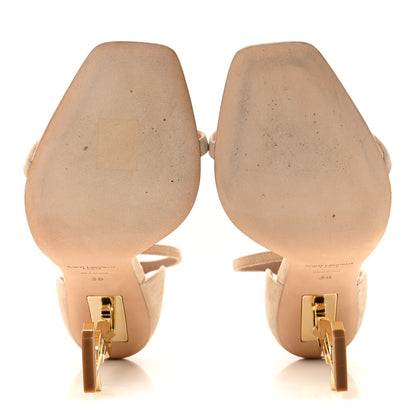 Saint Laurent Suede Calfskin Opyum 110 Sandals Cachemere 38 Pale Gold 6 of 9