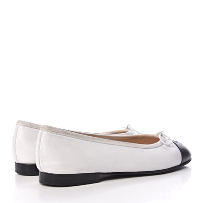 Chanel Lambskin Cap Toe CC Ballerina Flats 37 White Black 4 of 16
