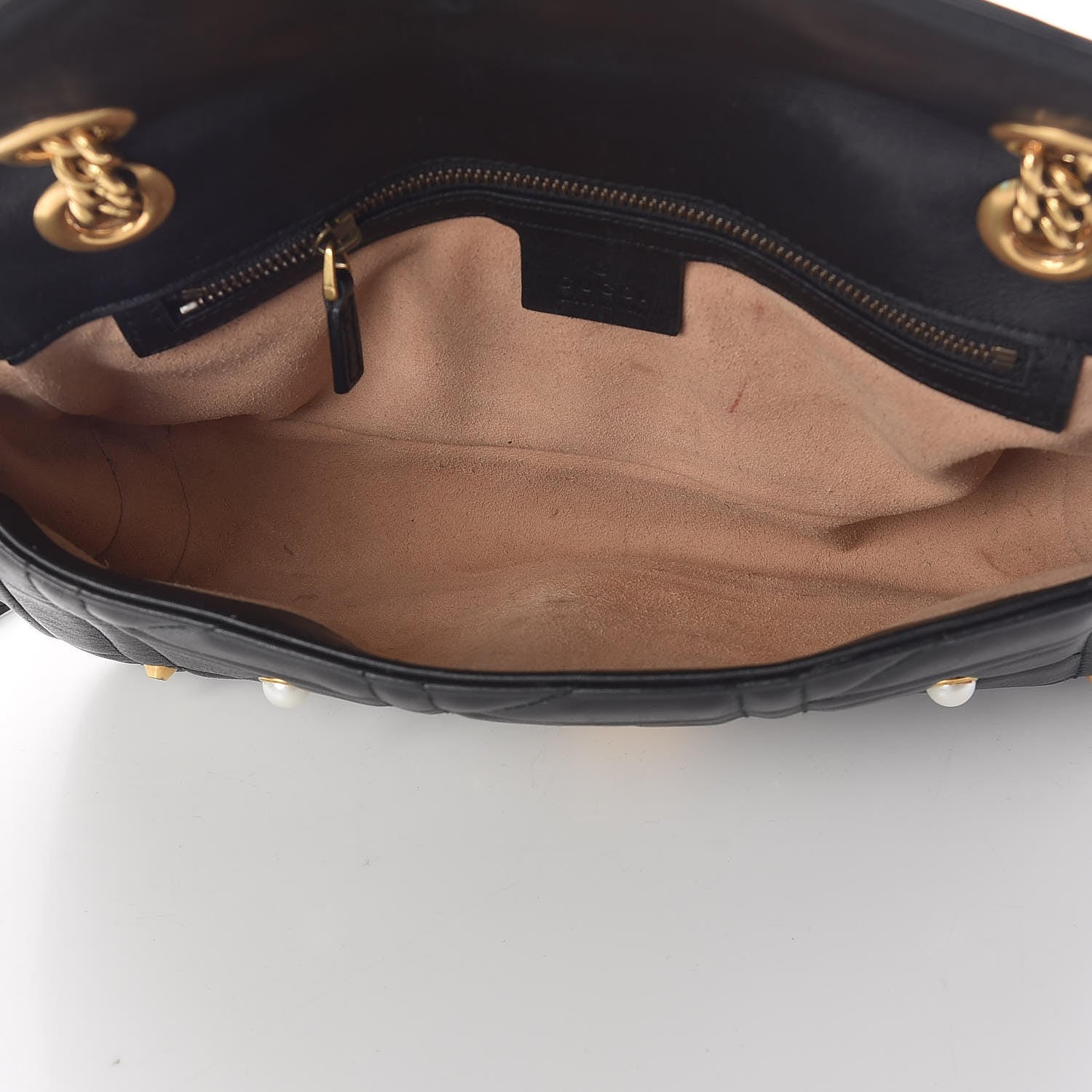 Gucci Calfskin Matelasse Studded Small Pearly GG Marmont Shoulder Bag Black 5 of 15