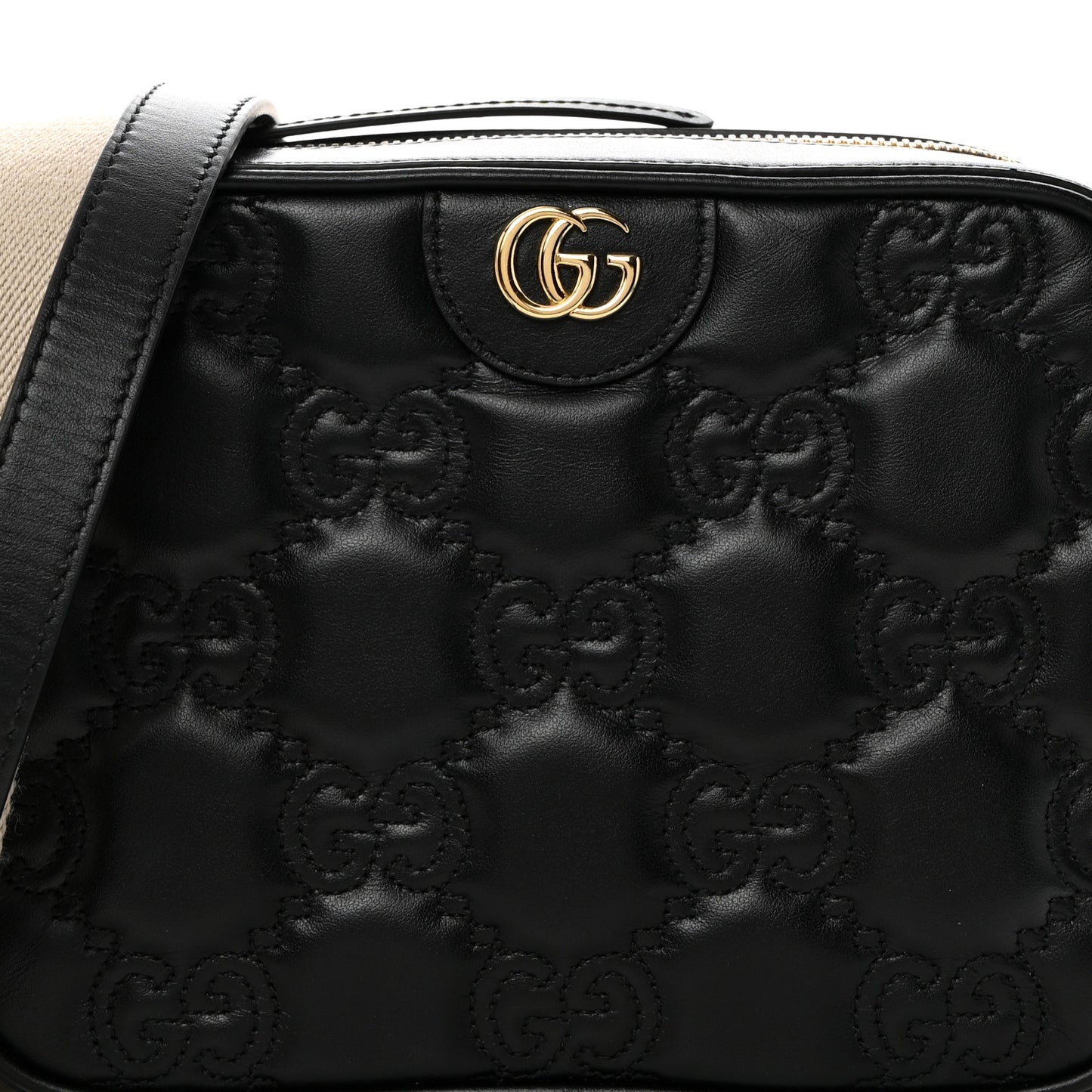 Calfskin GG Matelasse Shoulder Bag Black Natural