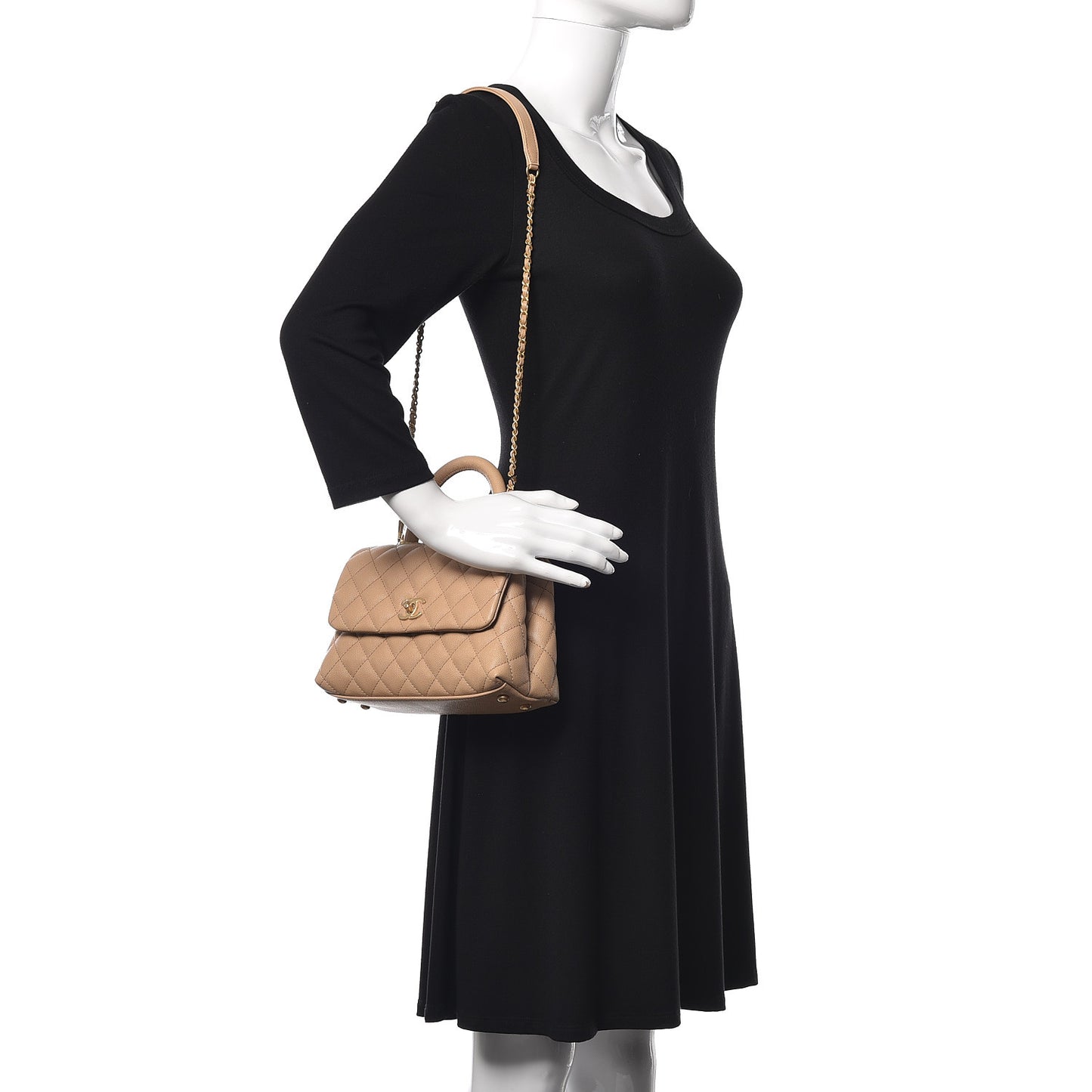 Caviar Quilted Mini Coco Handle Flap Beige