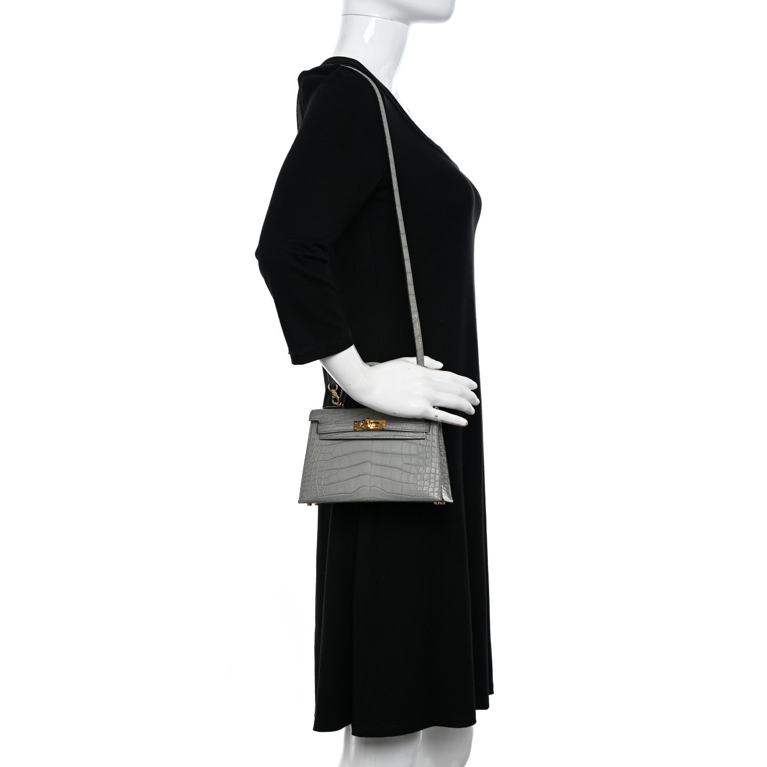 Hermes Matte Alligator Mini Kelly Sellier 20 Gris Ciment 2 of 11