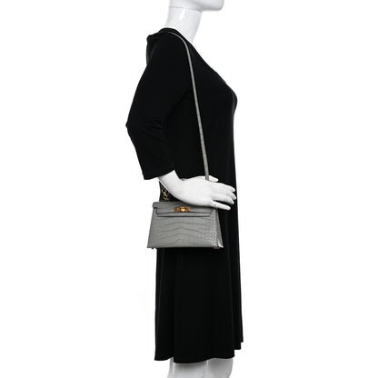 Hermes Matte Alligator Mini Kelly Sellier 20 Gris Ciment 2 of 11