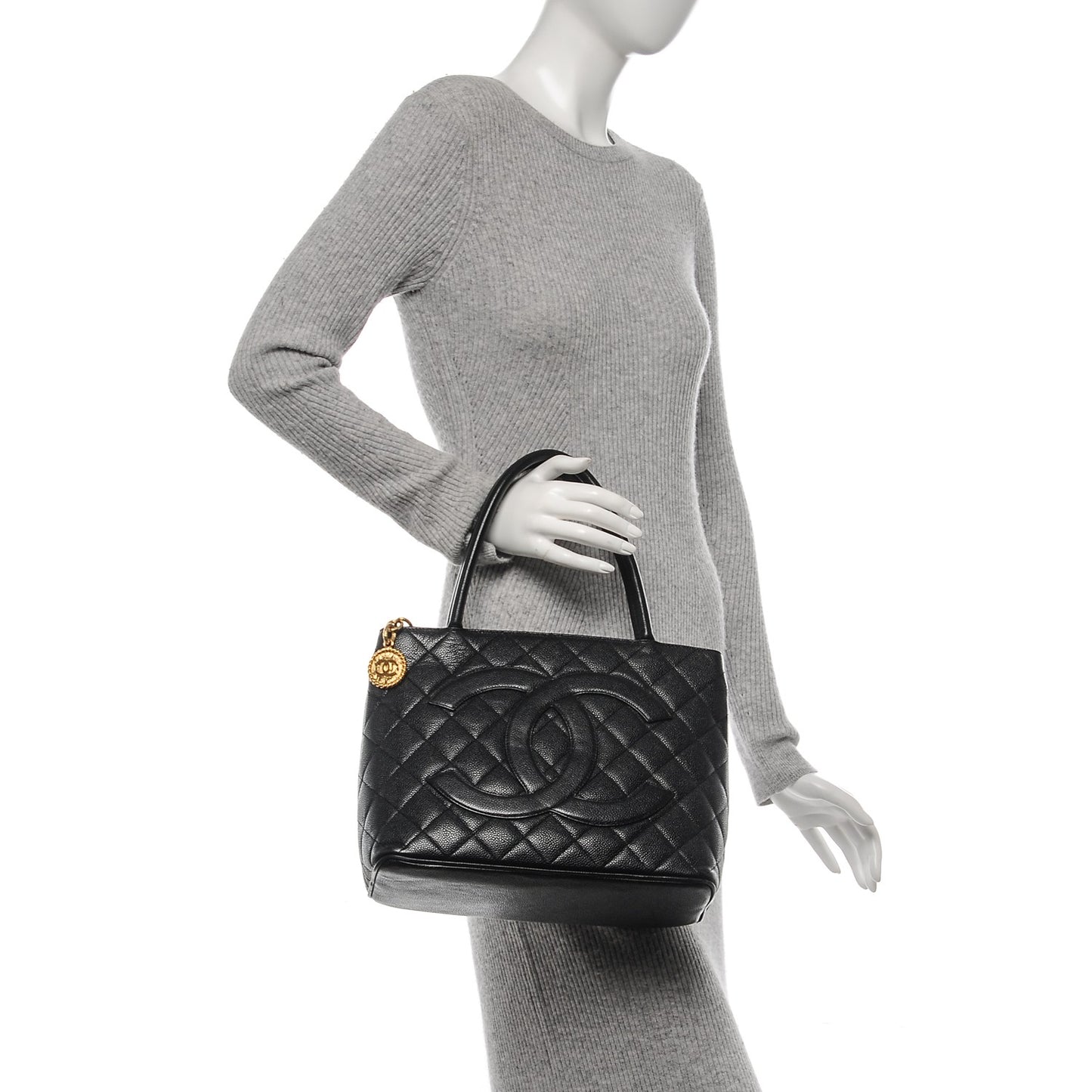 Caviar Quilted Medallion Tote Black