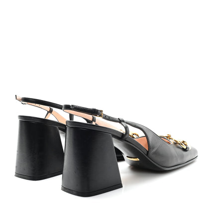 Gucci Malaga Kid Horsebit 75mm Slingback Pumps 39.5 Black 5 of 9
