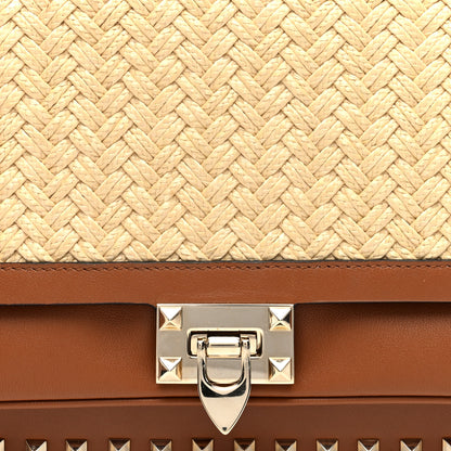 Valentino Garavani Raffia Woven Calfskin Rockstud Bag Natural Saddle Brown 7 of 9