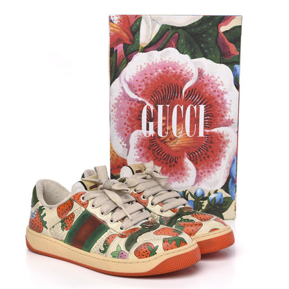 Gucci Nubuck Web Strawberry Print Womens Screener Sneakers 35.5 Dusty Milk White Vintage Green 9 of 9