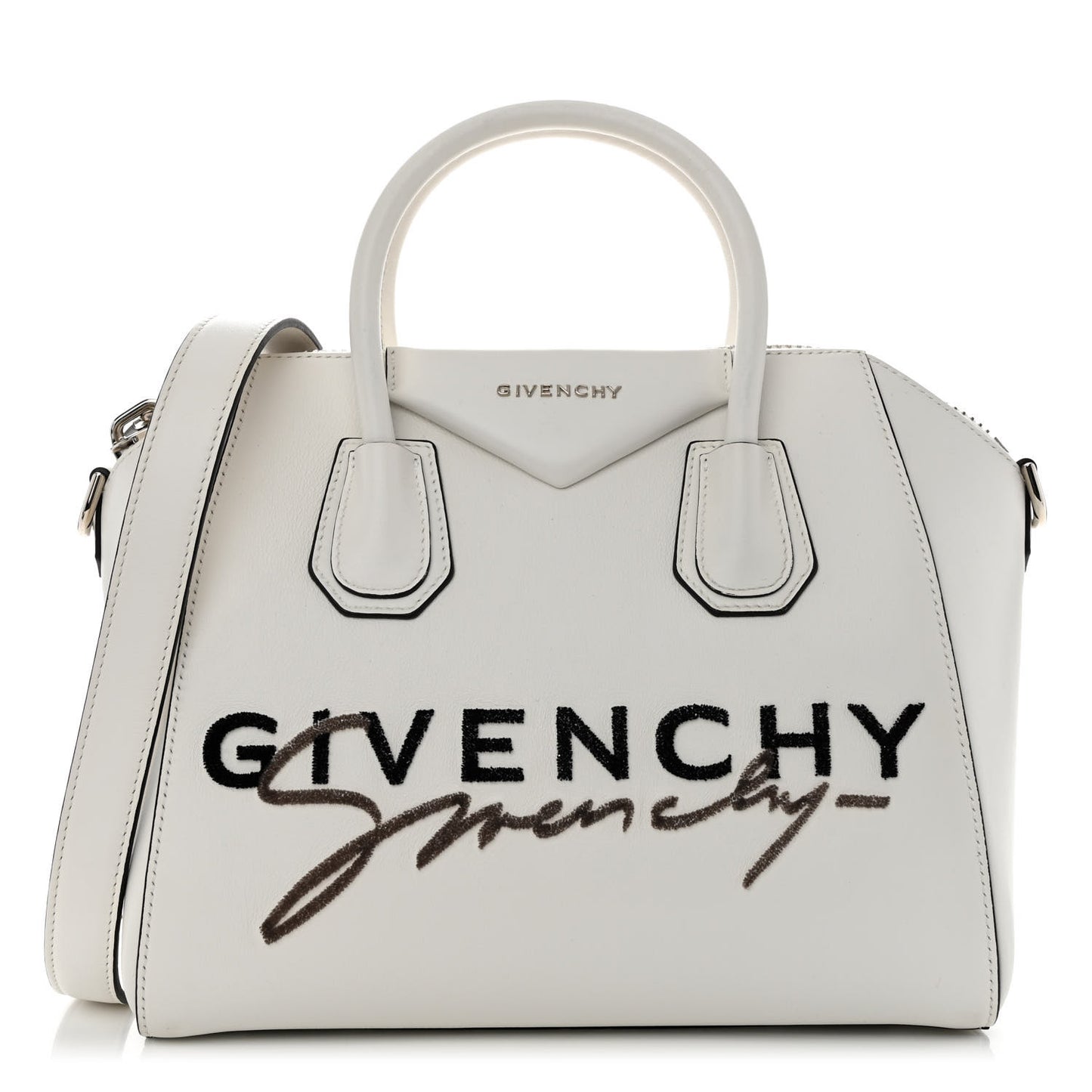 Calfskin Signature Logo Small Antigona White