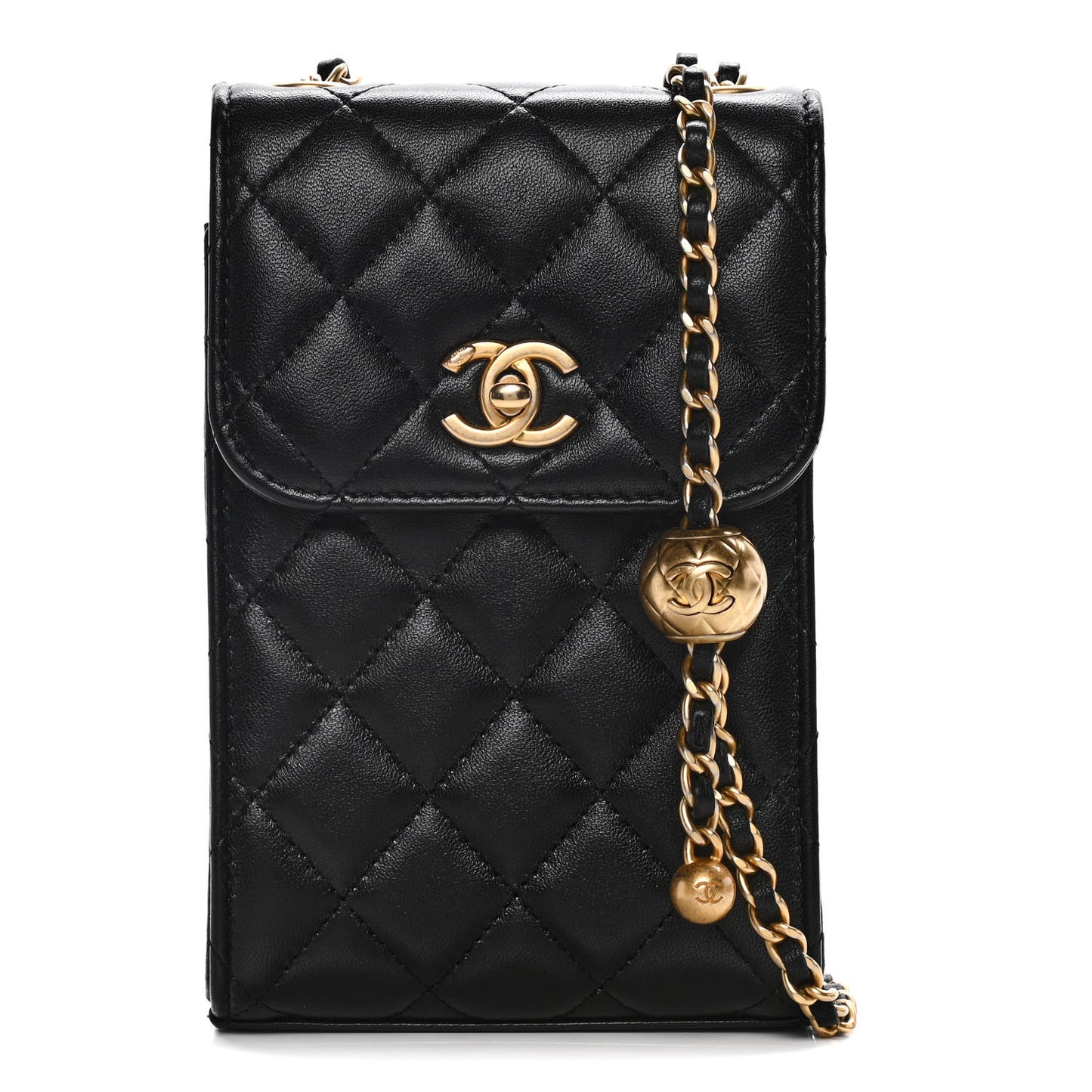 Lambskin Quilted Vertical Pearl Crush Flap With Chain Black