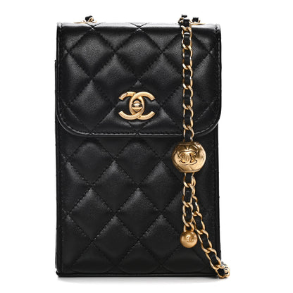 Chanel Lambskin Quilted Vertical Pearl Crush Flap With Chain Black 1 of 15