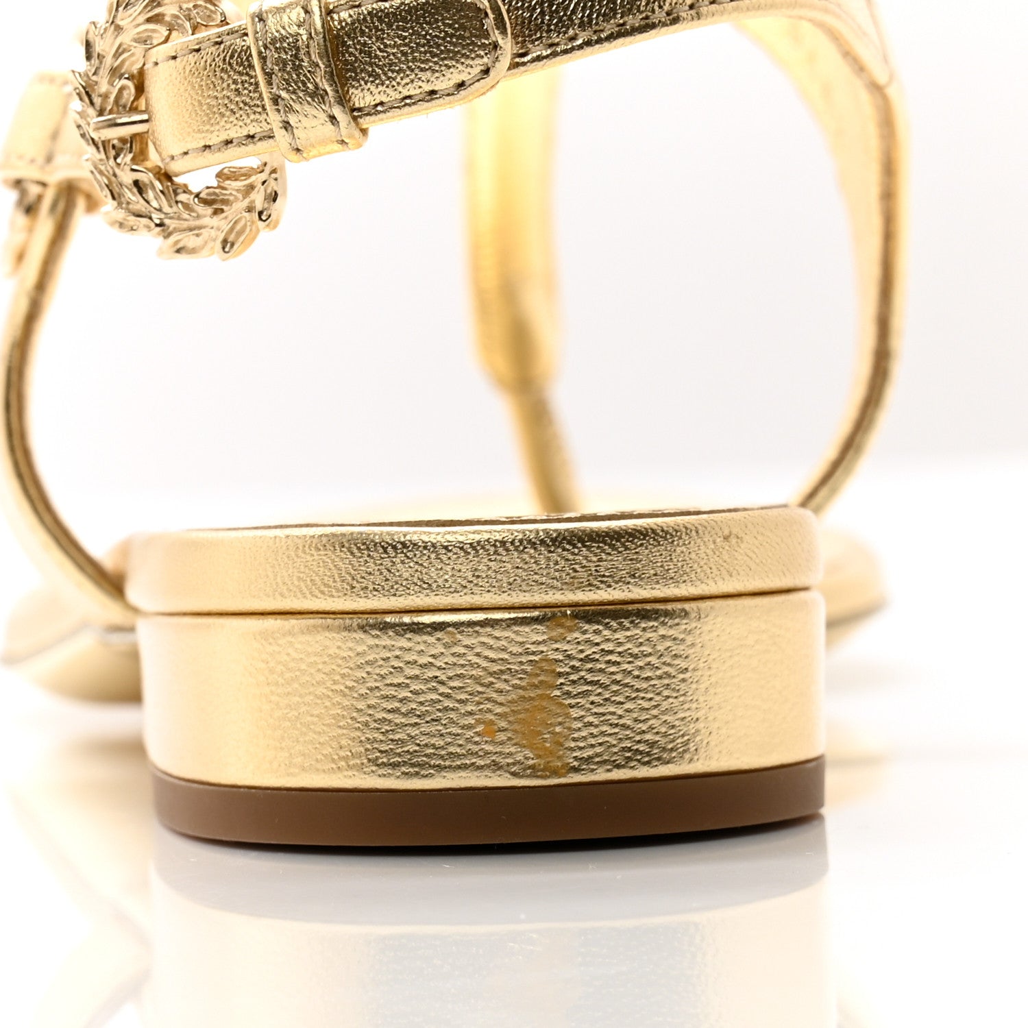 Chanel Laminated Lambskin CC Leaf Thong Sandals 37 Golden 10 of 11