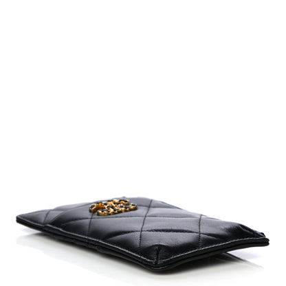 Chanel Goatskin Quilted Chanel 19 Flat Wallet Pouch Black 4 of 15
