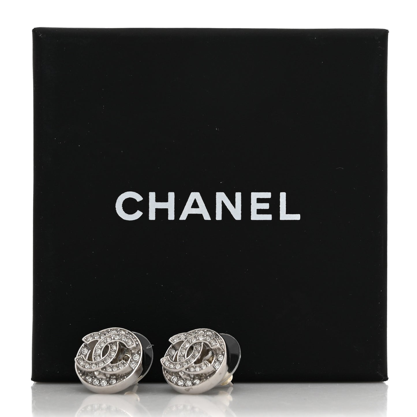 Crystal CC Round Earrings Silver