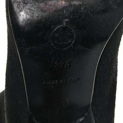 Chanel Suede Calfskin Patent CC Cap Toe Knee High Boots 39.5 Black 6 of 8