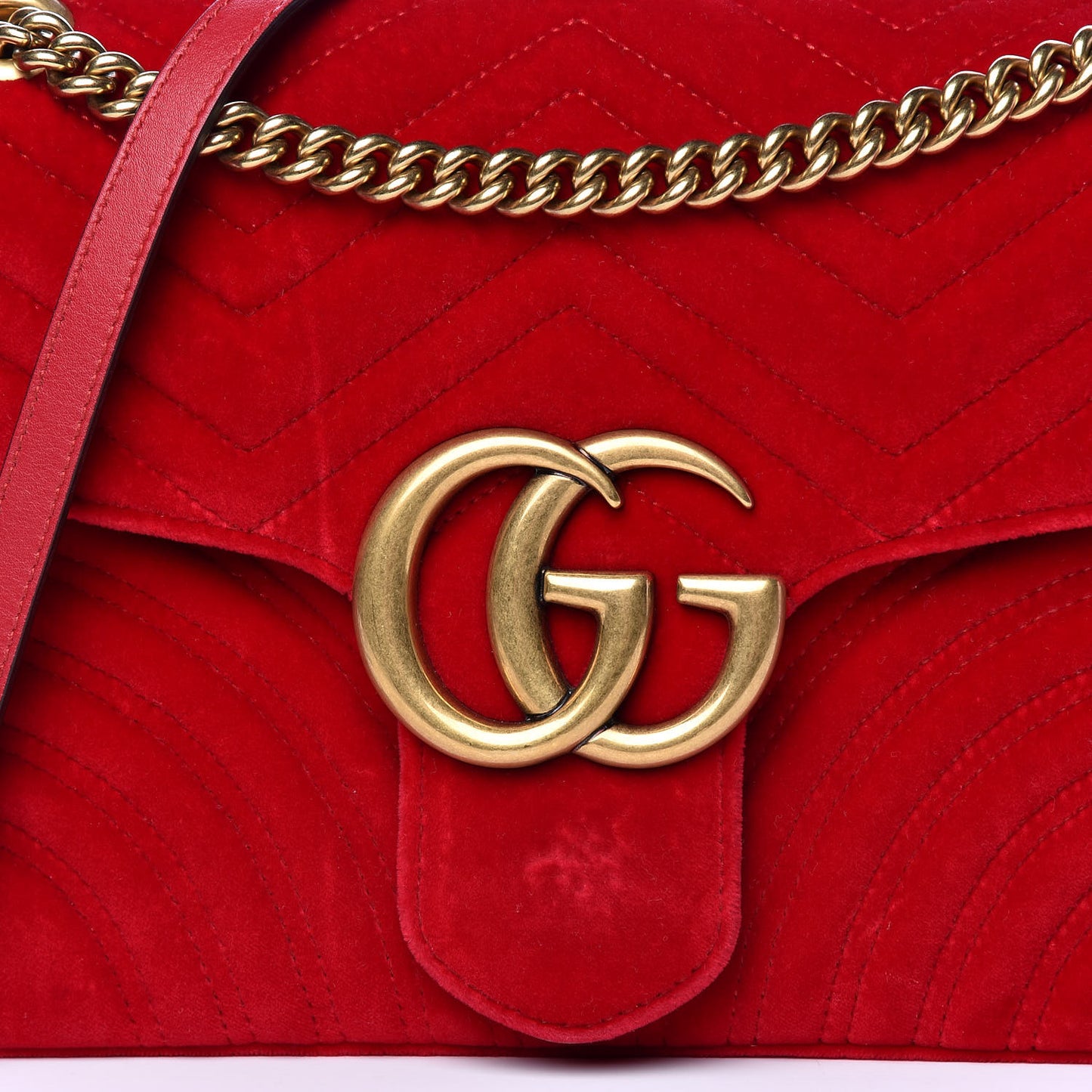 Velvet Matelasse Medium GG Marmont Shoulder Bag Hibiscus Red