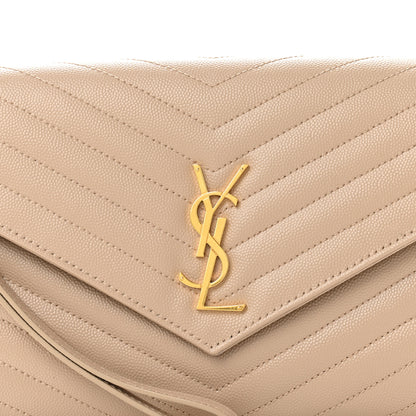 Saint Laurent Grain De Poudre Matelasse Chevron Monogram Envelope Clutch Dark Beige 8 of 11