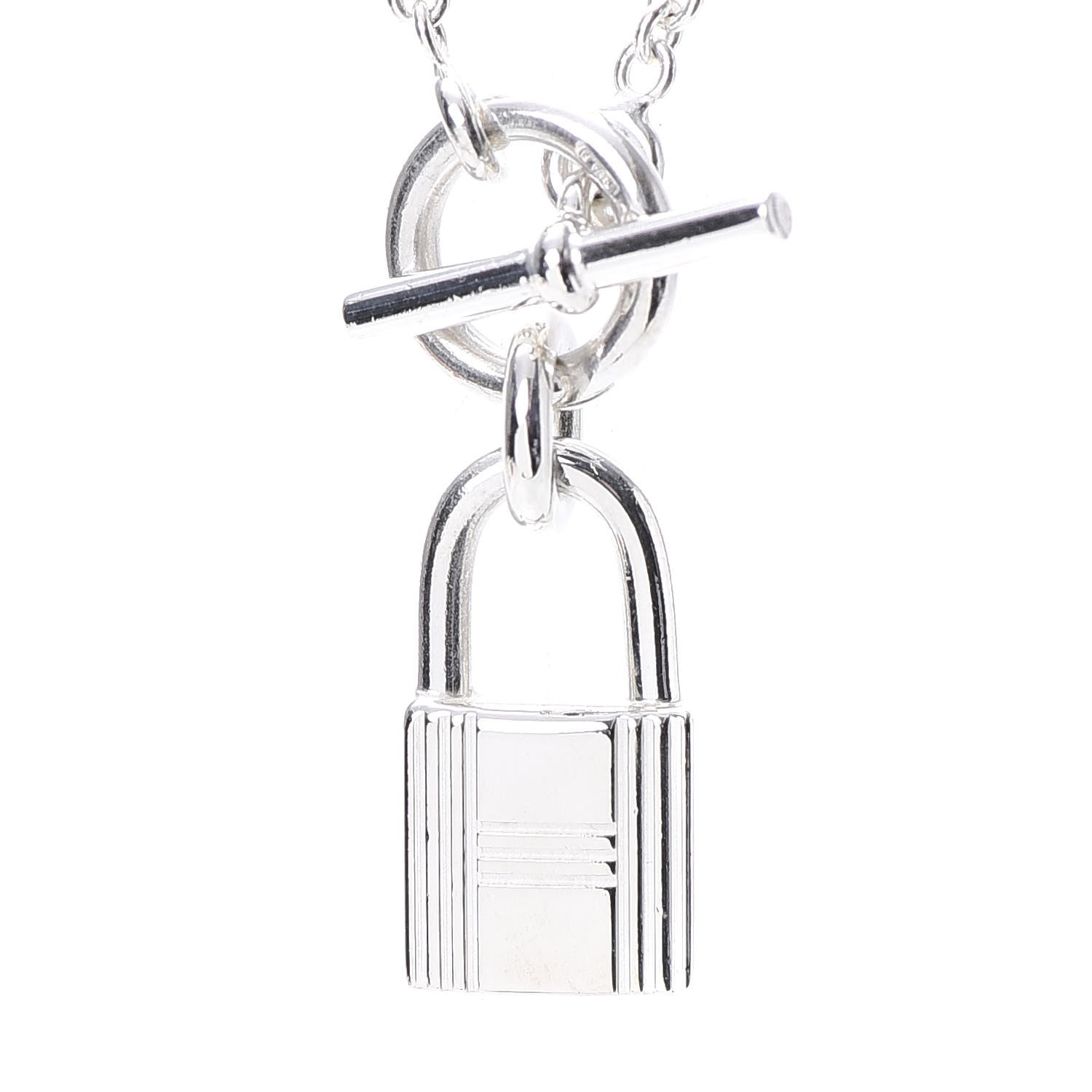 Hermes Sterling Silver Cadenas Kelly Lock Pendant Necklace 4 of 6