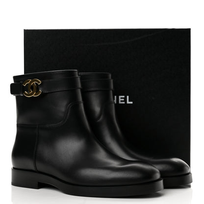 Chanel Calfskin CC Buckle Ankle Boots 41 Black 10 of 10
