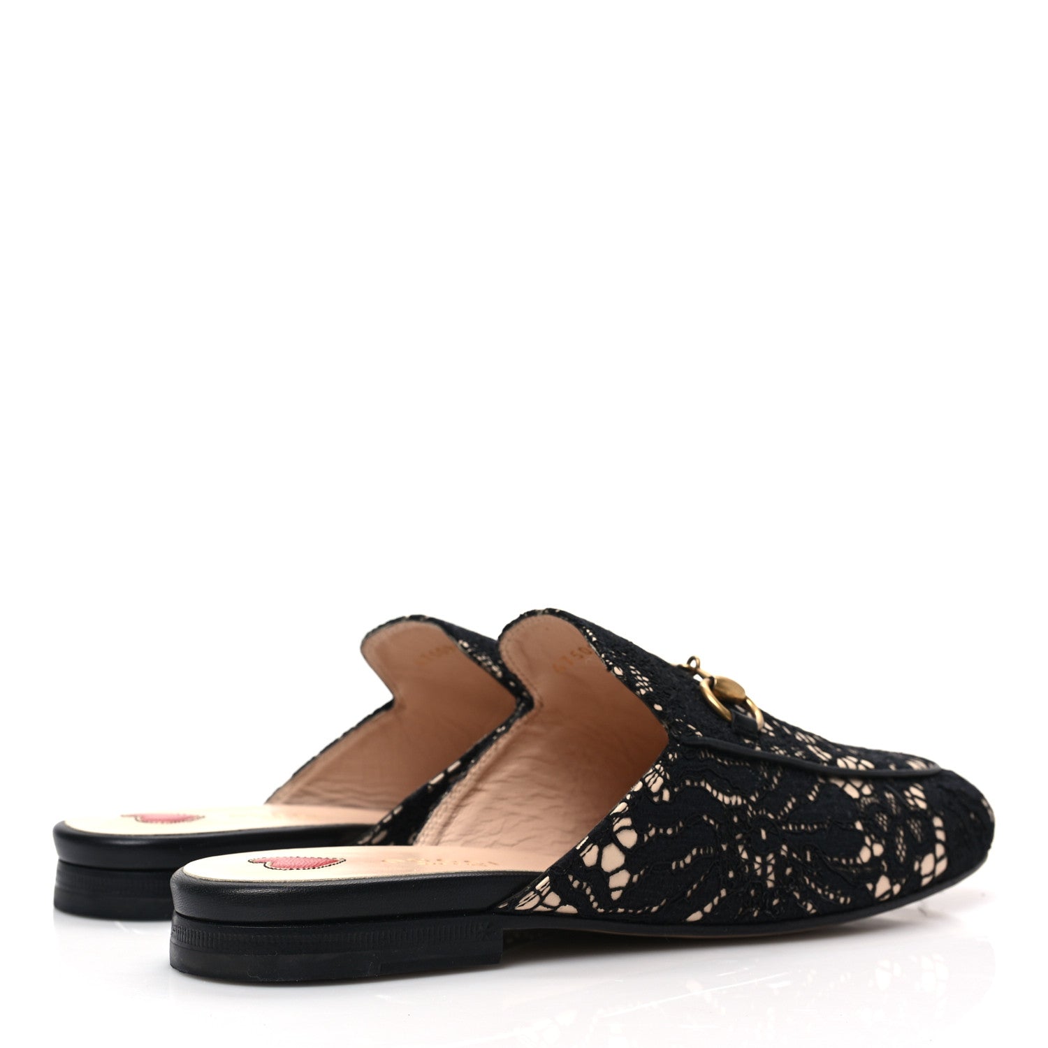 Gucci Lace Malaga Kid Womens Princetown Slippers 36.5 Black Skin Rose 4 of 8