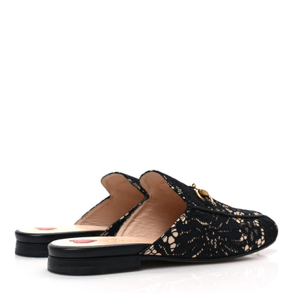 Gucci Lace Malaga Kid Womens Princetown Slippers 36.5 Black Skin Rose 4 of 8