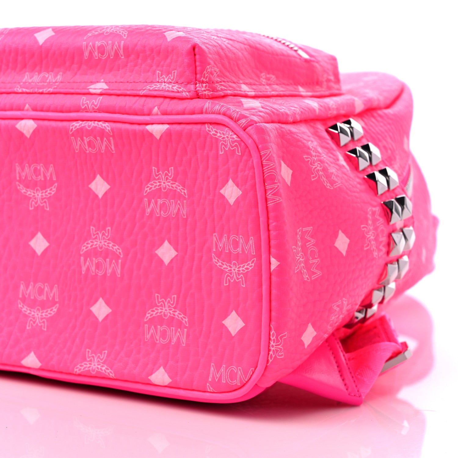 MCM Visetos Small Side Stud Stark Backpack Neon Pink 8 of 8