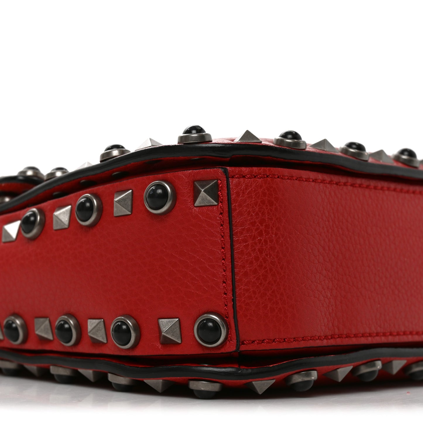 Grained Calfskin Onyx Medium Guitar Strap Rockstud Rolling Flap Saddle Bag Rosso Valentino