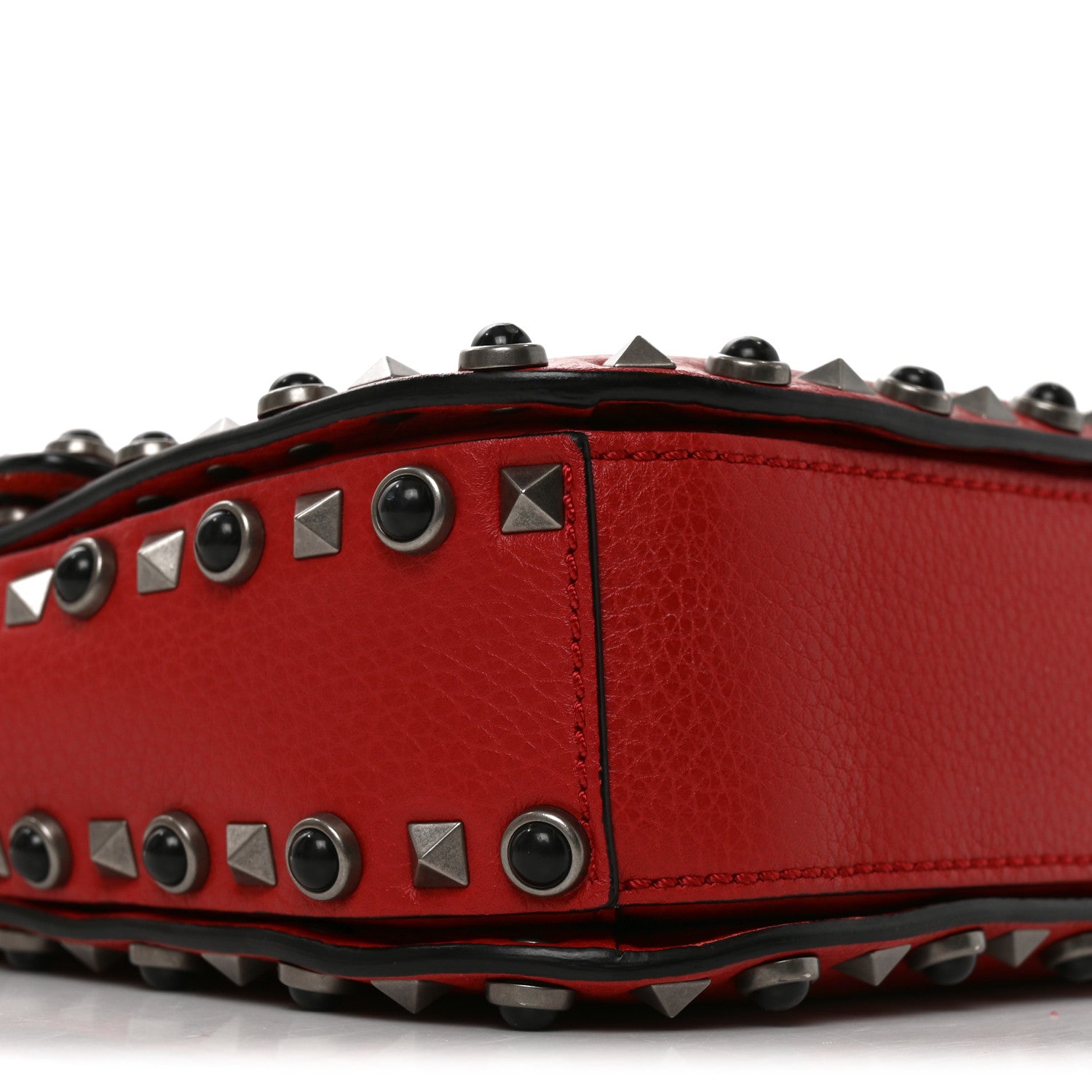 Valentino Garavani Grained Calfskin Onyx Medium Guitar Strap Rockstud Rolling Flap Saddle Bag Rosso Valentino 15 of 17