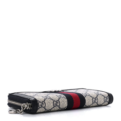 Gucci GG Supreme Monogram Textured Dollar Calfskin Web Ophidia Zip Around Wallet Beige Blue 3 of 10