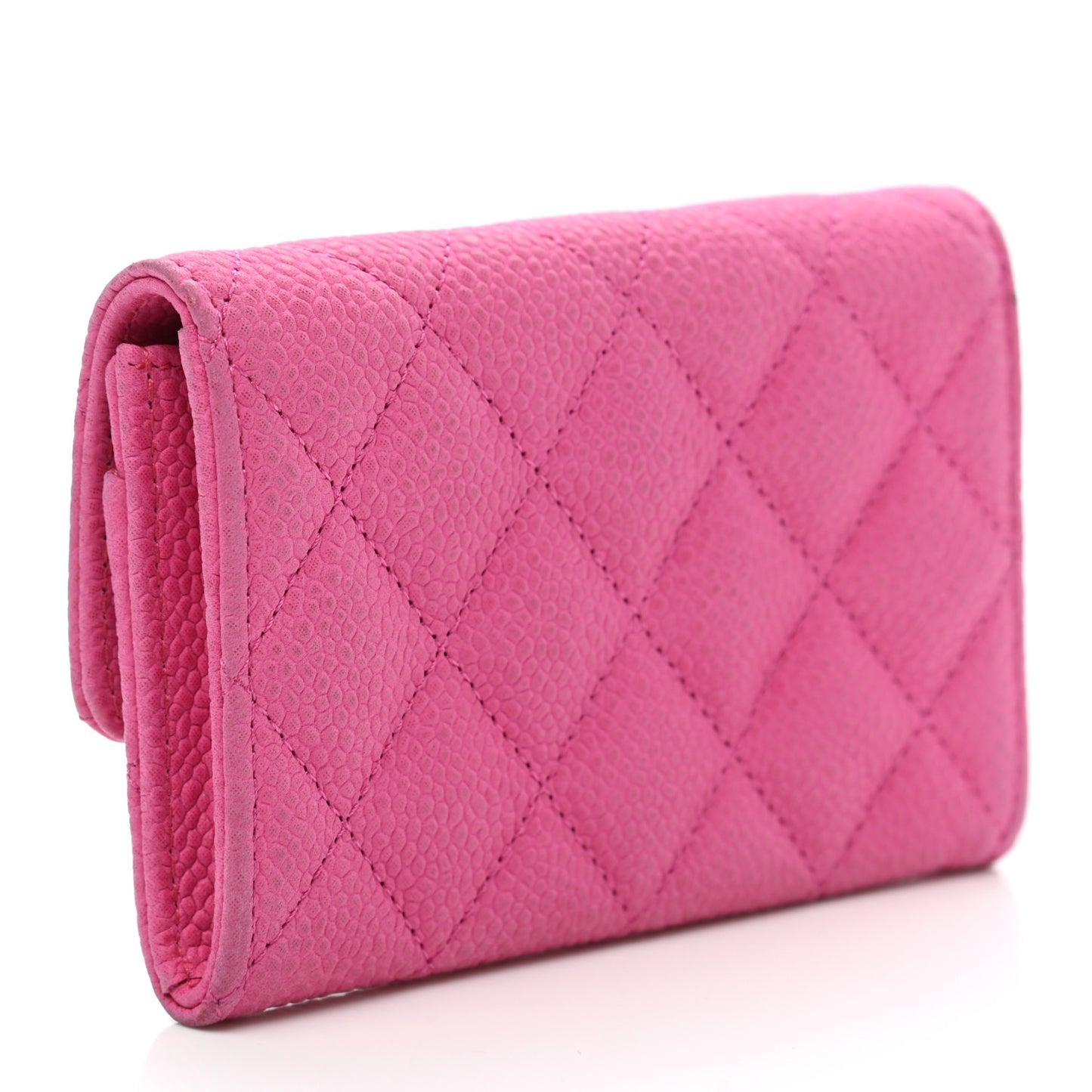 Iridescent Caviar Quilted Flap Card Holder Pink