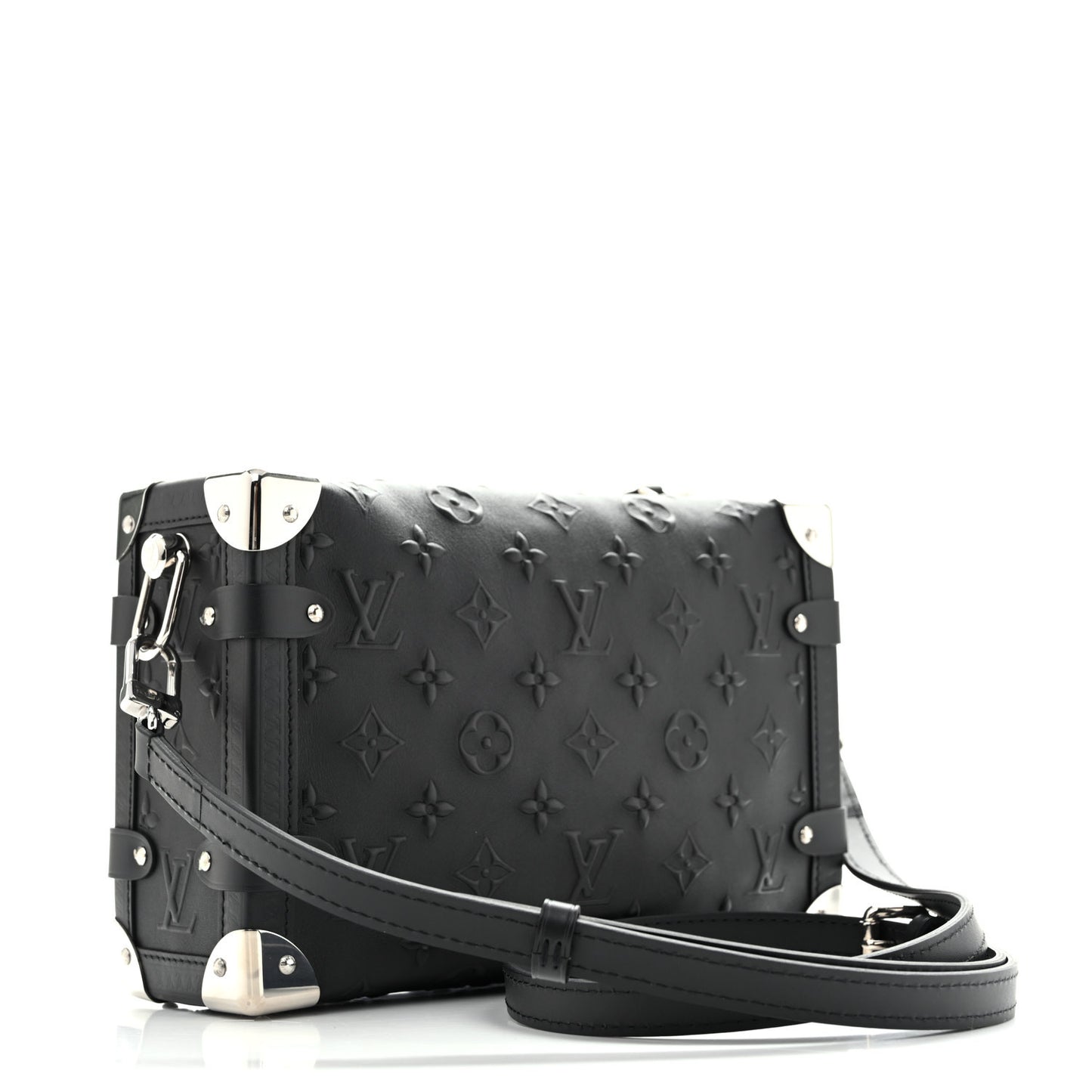 Calfskin Debossed Monogram Side Trunk Black