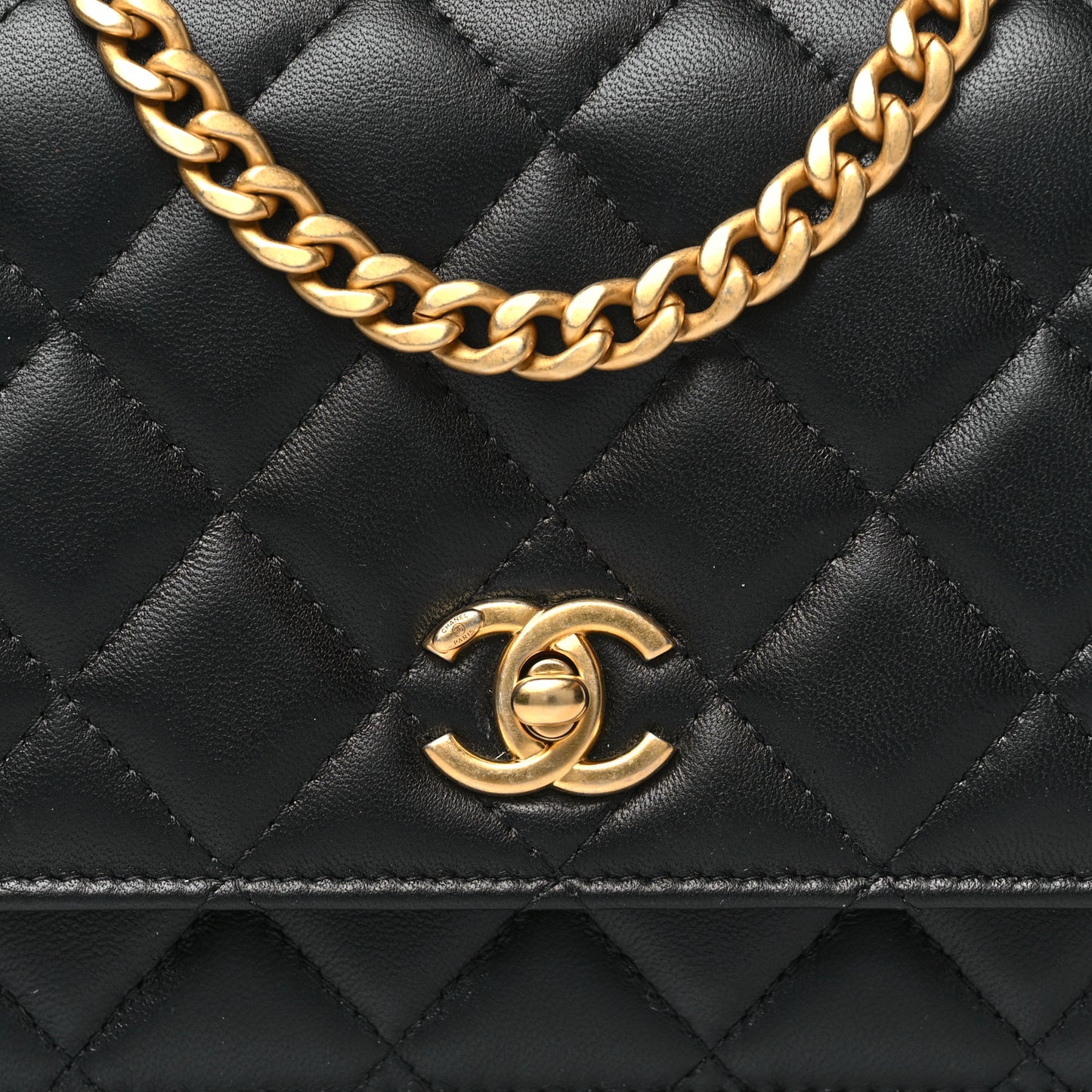 Lambskin Quilted Sweet Camellia Wallet On Chain WOC Black