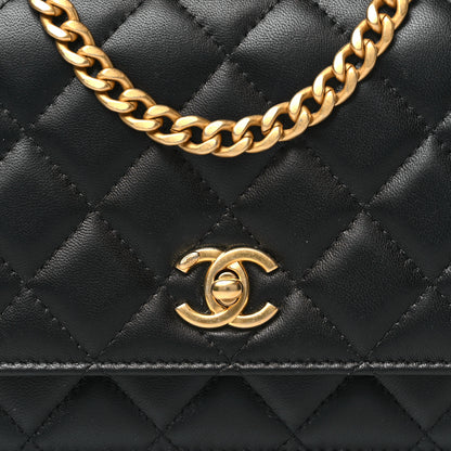 Chanel Lambskin Quilted Sweet Camellia Wallet On Chain WOC Black 9 of 13