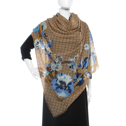 Gucci Wool Jacquard GG Monogram Big Panshie Fringe Shawl Sapphire Beige 2 of 4